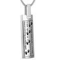 Christian Pet Paw Print Stainless Steel Cylinder Cremation Necklace Strip Urn Memorial Pendant Keepsake Jewelry Ash Locket