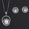 Custom Jewelry Cubic Zircon 3pcs Pearl Necklace and Earring Set 925 Sterling Silver Neckless and Earring Set for Women