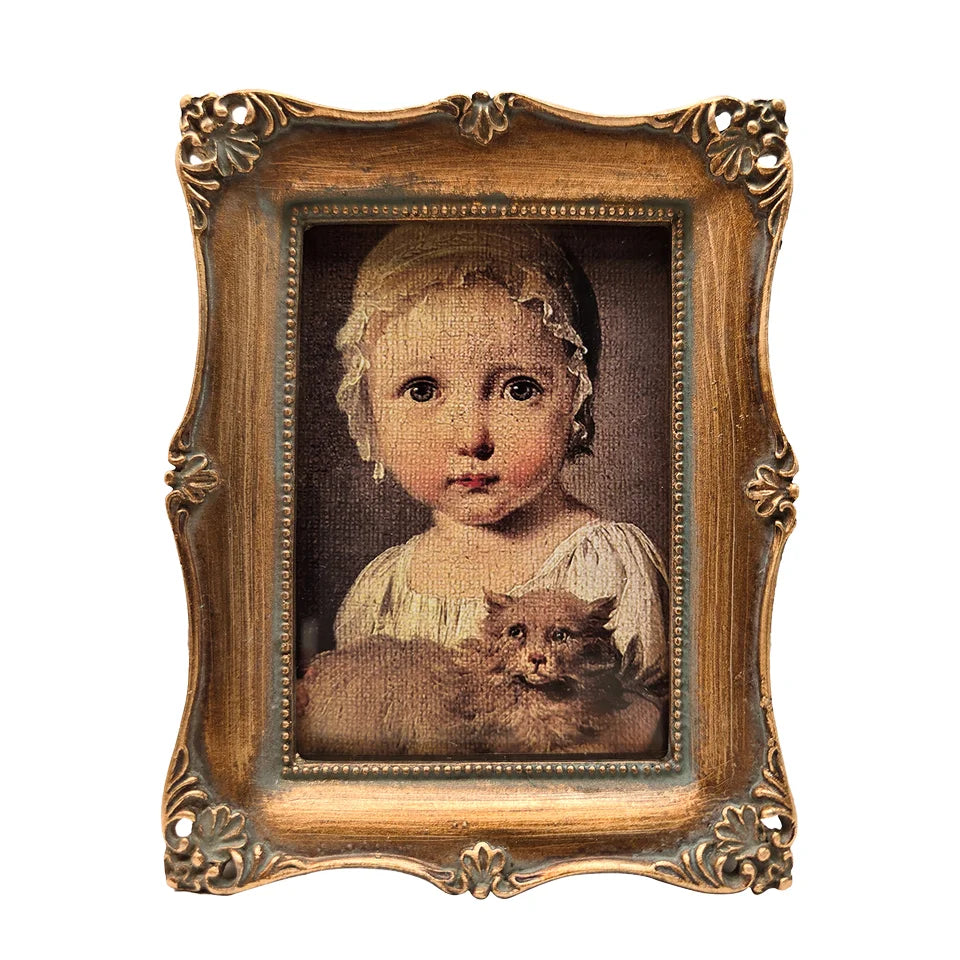 Small Vintage 2.5x3.5 Picture Frame Mini Antique  Wallet Size Resin Photo Frame Glass Tabletop and Wall Hanging for Home Decor