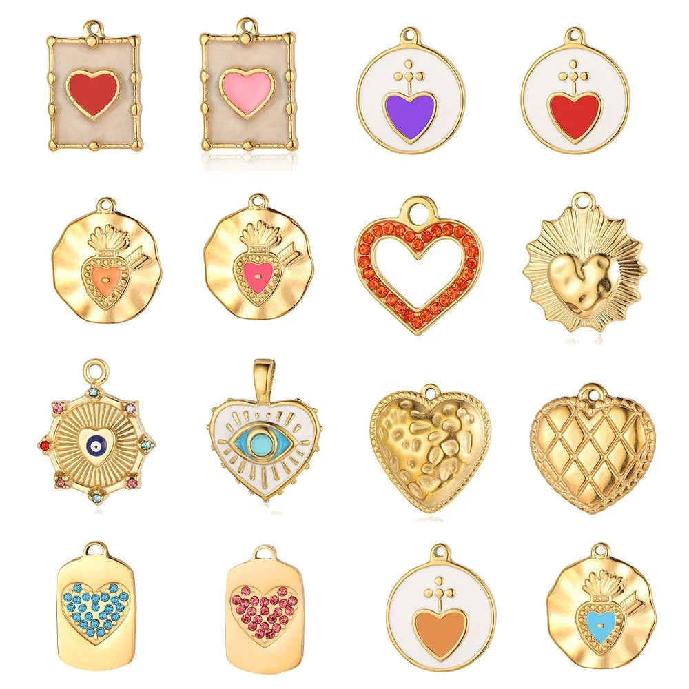 Versatile 18K Gold Plated Stainless Steel Charms Heart Pendant Handmade DIY Bracelet Necklace Jewelry Accessories Birthday Gift