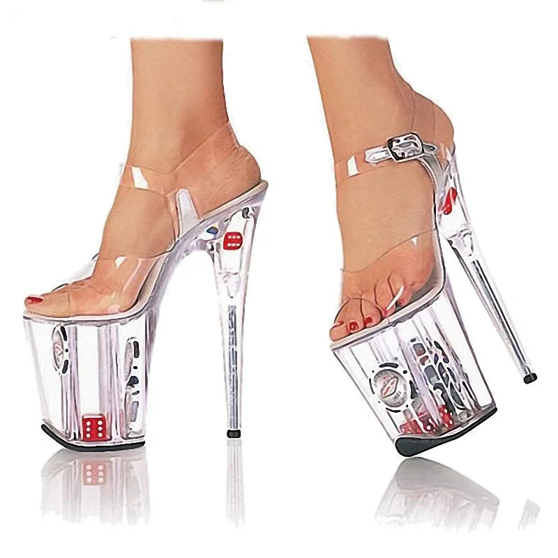 2022 New Fashion Thin Heel Transparent Platform Stripper Heels Pole Dance Transparent Sandals 20 cm Dance High Heels Nightclub