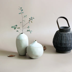 Handmade Natural Clay Stoneware Ceramic Contemporary Tall Flower Vases with White Reactive Glaze for Home Decor Eco-Friendly
