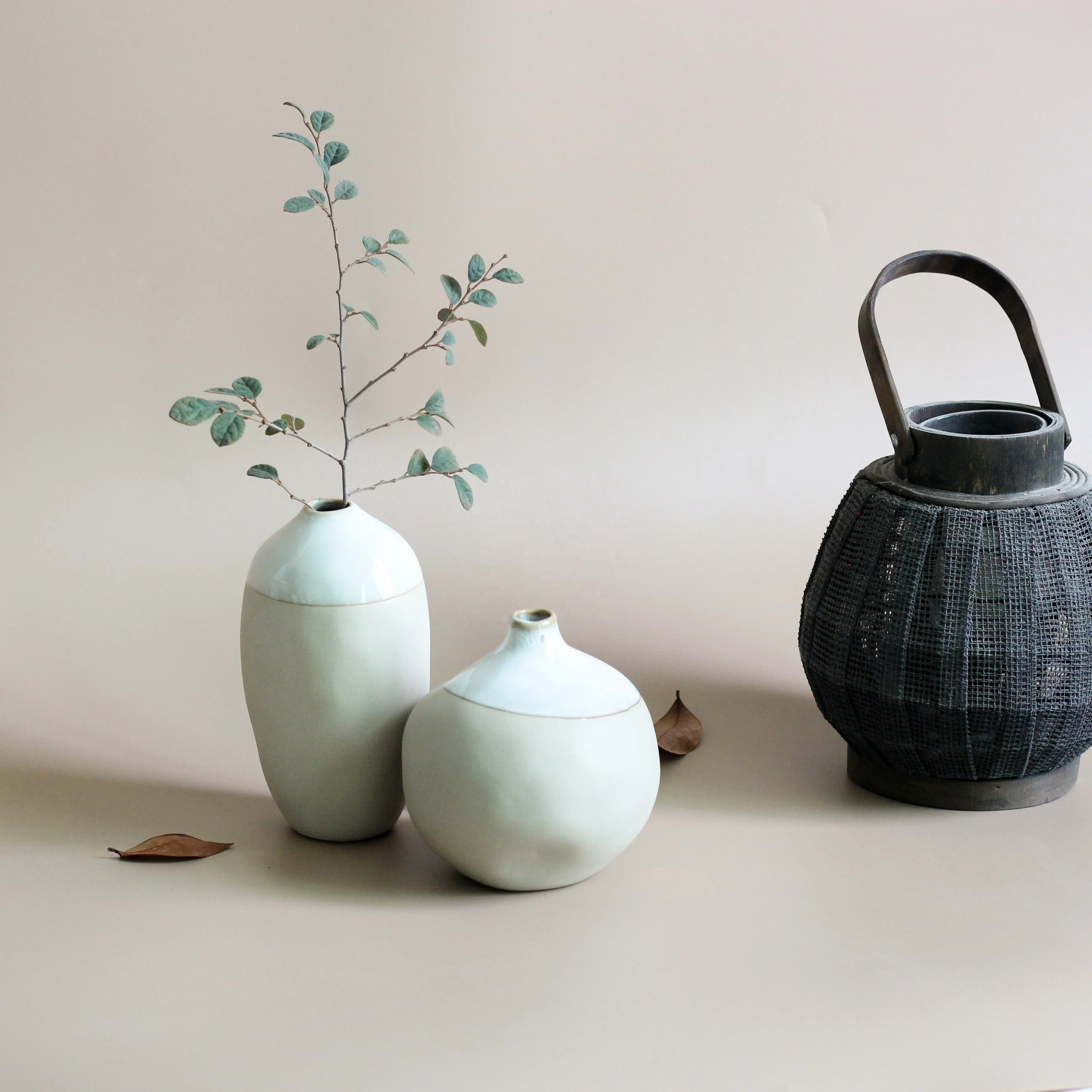 Handmade Natural Clay Stoneware Ceramic Contemporary Tall Flower Vases with White Reactive Glaze for Home Decor Eco-Friendly
