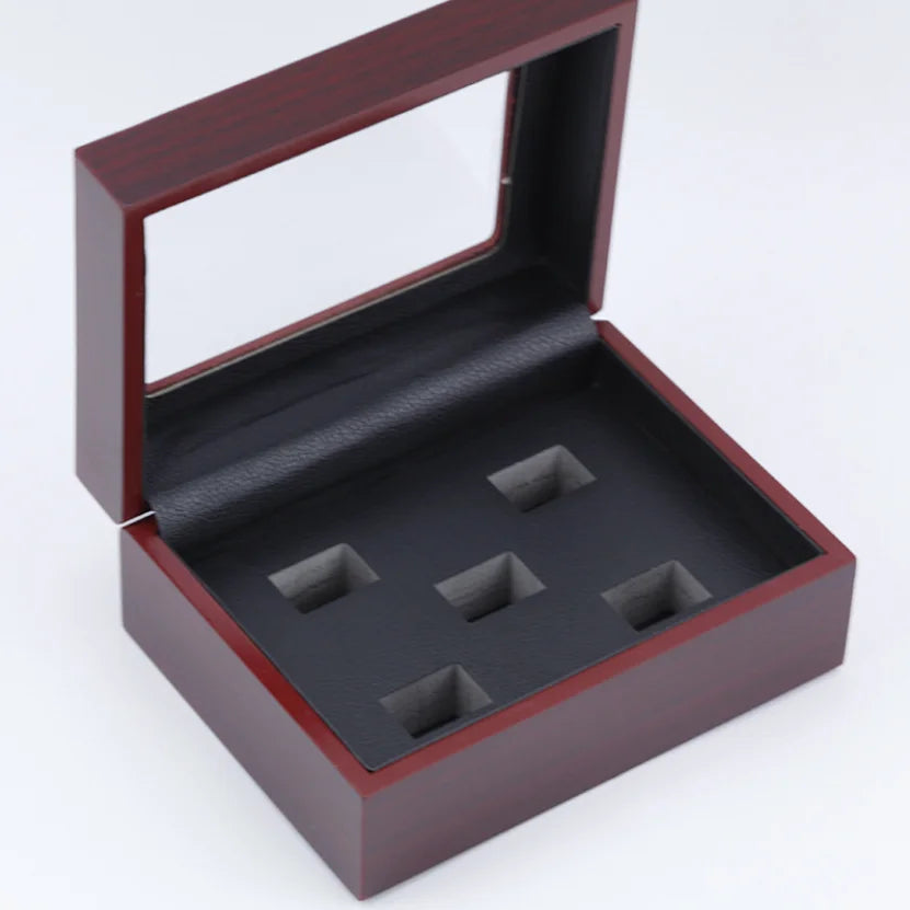 5 Holes Wooden case With Leather and Sponge Can Set 5 Pieces Championship Ring  Wooden Box