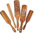 Wooden Spurtle Set of 5 Acacia Wood Utensils Heat Resistant Wooden Spoons Non-Stick Tool Sets for Kitchen