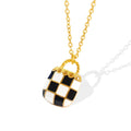Eco-Friendly Black and White Plaid Pouch Pendant Necklace Stainless Steel Gold Plated