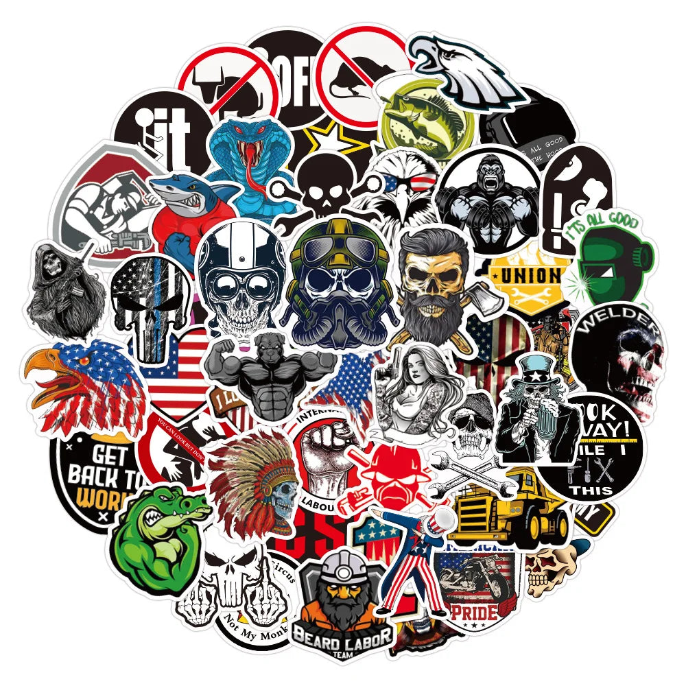 100Pcs Cool Warning Sign Welder Graffiti Sticker for Refrigerator Welding Construction League Funny Sticker