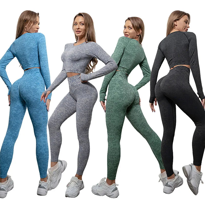 Special Pattern Sports Set Women Seamless Yoga Set Workout Gym Clothing Running Leggings Tracksuit