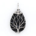 Diy Natural Stone Chakra Necklace Pendant Tree of Life Wire Wrapped Black agate Water Drop Shape for Women Men Jewelry Folk Crafts