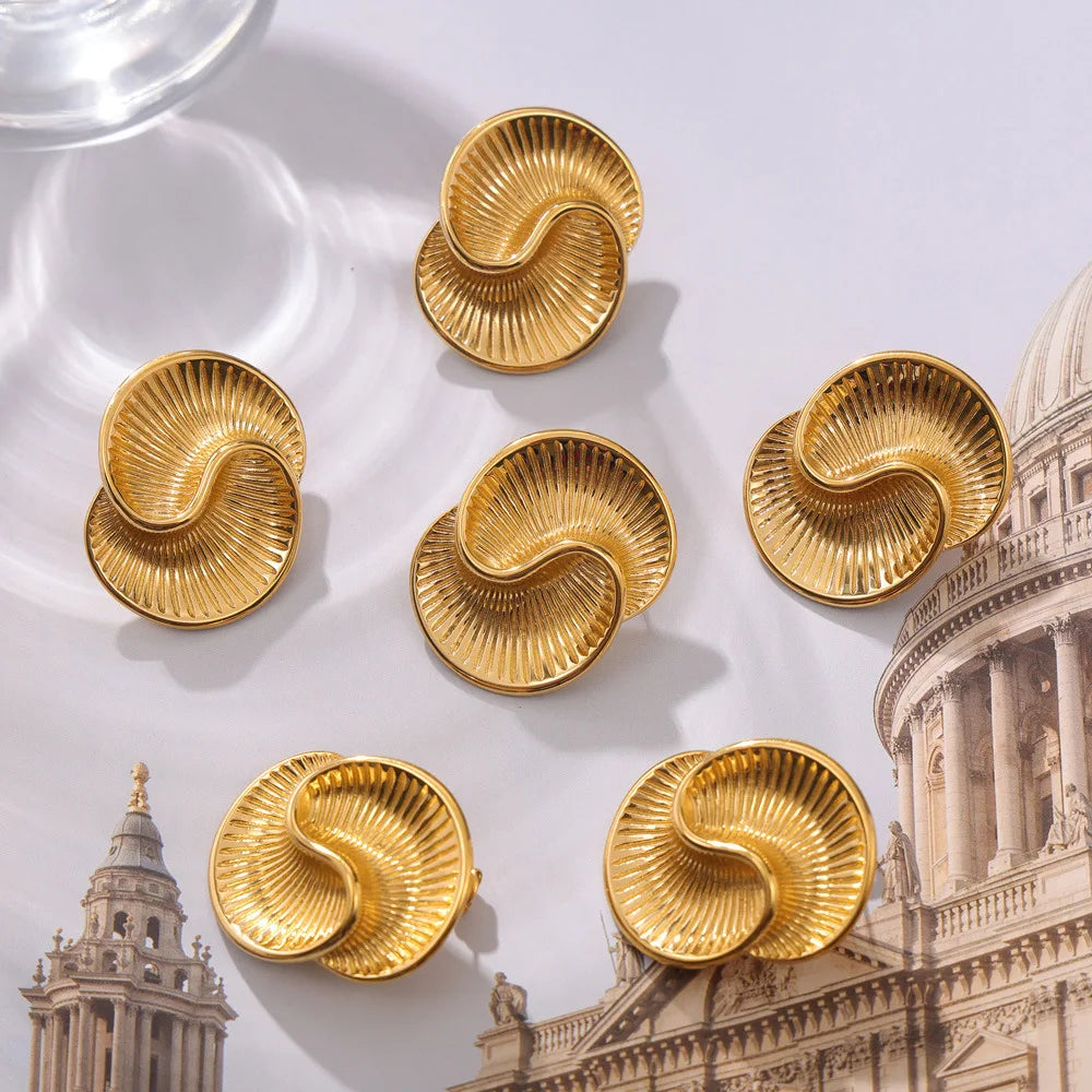 Trendy 18k Gold Plated Stainless Steel Spiral Chunky Tear Drop Stud Earrings Classic Vintage Fashion Jewelry Stud Earrings