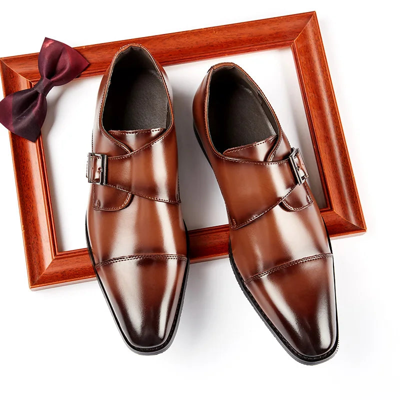 Custom Luxury British Style Men's Dress Loafers Square Toe Leather Slip-On Office Shoes with Monk Strap Plus Size Wedding Shoes
