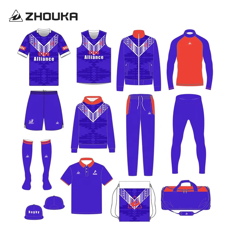 Custom Design Professional Rugby Jersey Full Set With Color Customized Sublimated Men Oversize Rugby League Team Uniform Shirt