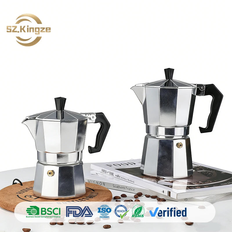 Kingze Classic High Quality Aluminum Stovetop Espresso Coffee Maker Portable 1/2/3/6/9/12 Cups Italian Moka Pot
