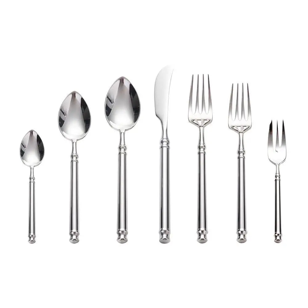 Luxury 304 Stainless Steel Forged Cutlery Set Silver Bamboo Handle Flatware Mirror Polished Knife Fork Spoon For Hotel Wedding