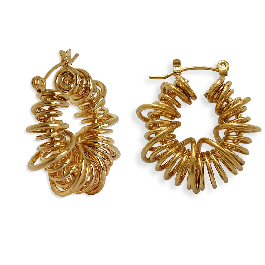 Vintage Spring Spiral Hoop Earrings for Women Ladies Gift 18k Gold Plated Hollow Winding Twisted Earrings Stainless Steel Jewel