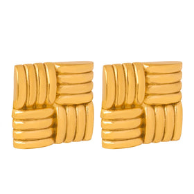 Chic Style Fashion Queen Mother Ornament Cross Woven Design Titanium Steel Gold Plated Square Earrings for Ladies Party Gift