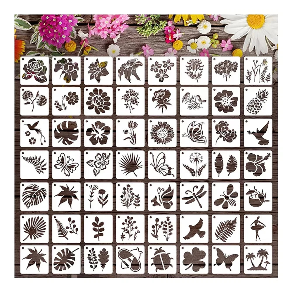 PET Spring Stencil Set for Notebook Journal Decor Flower Butterfly Leaves Bird Templates for Drawing