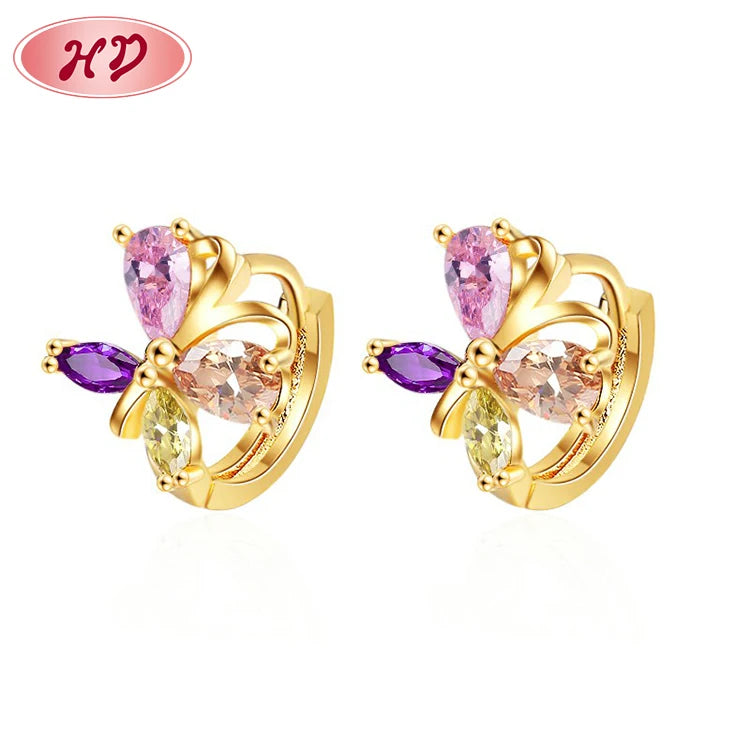 Customized Fashion Hypoallergenic 18k Gold Plated Cubic Zirconia Cz butterfly Huggie Earrings Cheap Good Quality Jewelry