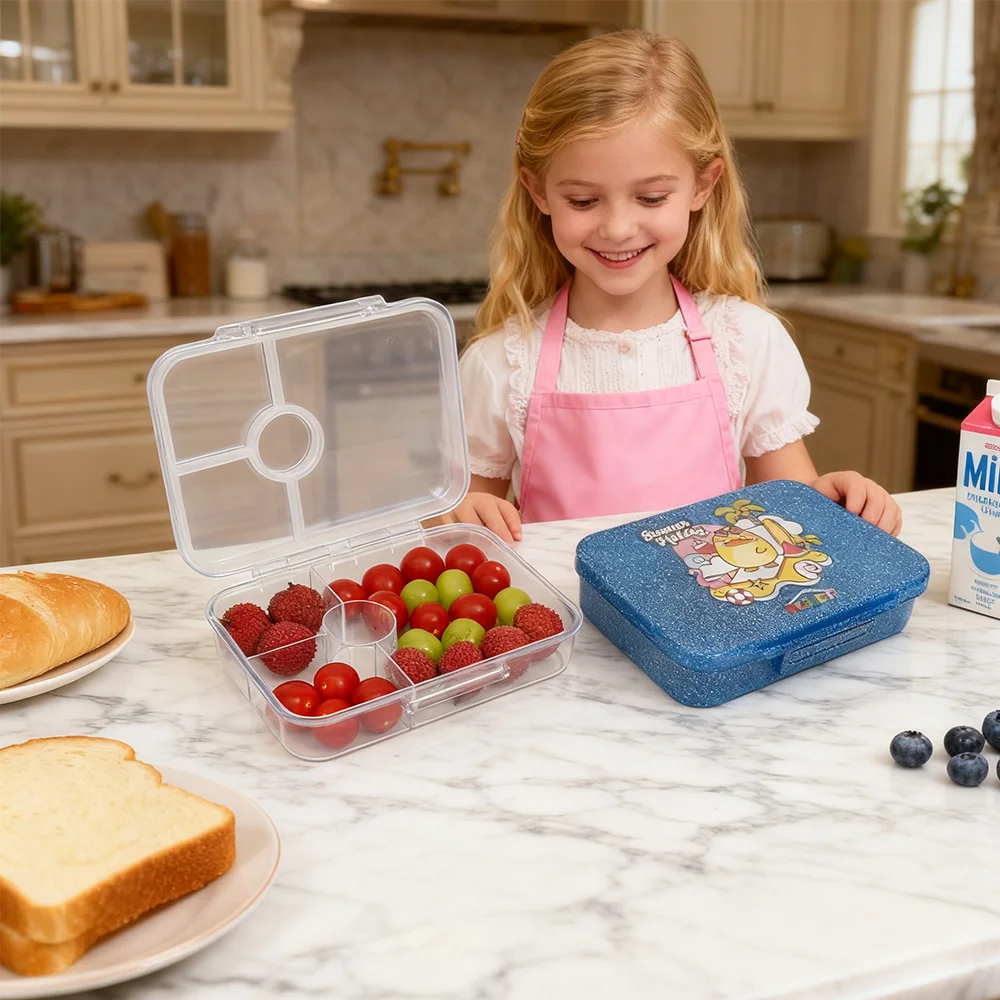 Aohea Microwave Safe 100% Leakproof Bpa Free Glitter Colored Thermal Tiffin Plastic Bento Lunch Box for Kids