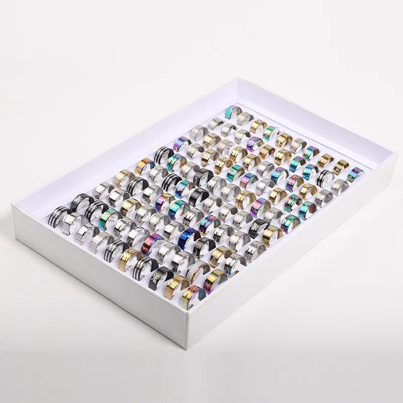 Manufacturer Stainless Steel Box of Ring Sets Mixed for Women Cheap Fashion Couple Titanium Steel Rings Lot