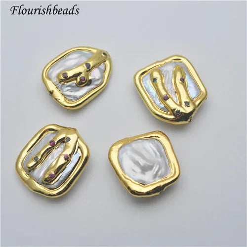 Gold Plated Freeform Irregular Natural Freshwater Pearl Colorful Stone Square Shape Beads for Jewelry Bracelet  Making