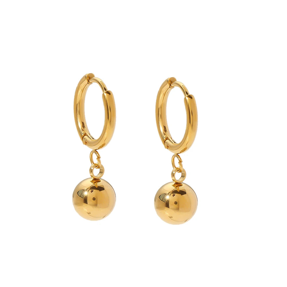 Noval Design Stainless Steel Jewelry Creative Ball Dangling Stud Hoop Earrings for Women 2023 Gold Plated Jewelry