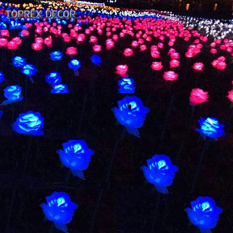 IP44 Waterproof LED Roses 12V Lighted Artificial Fabric and Plastic Party Decorations for Wedding and Valentine's Day Events