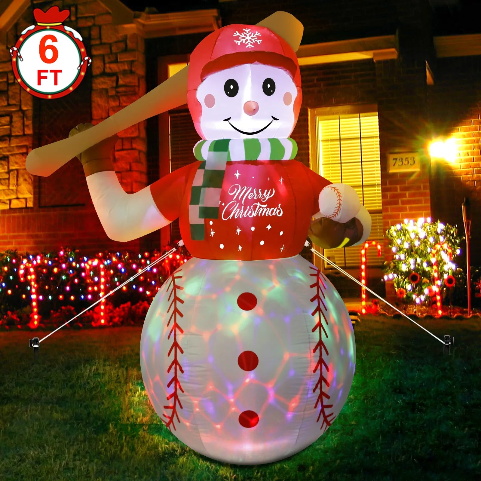 Ourwarm Navidad Outdoor Inflatable Christmas Lighting Custom Snowman Baseball Blow-up for Popular Yard Decor