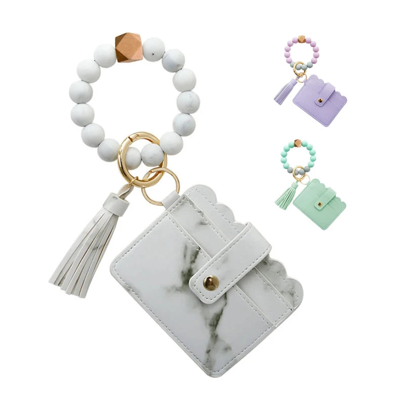 New Arrival Keychain Wallet Wristlet for Women Girls Keychains Silicone Bead Bangle Key Ring Bracelet Car Key Ring