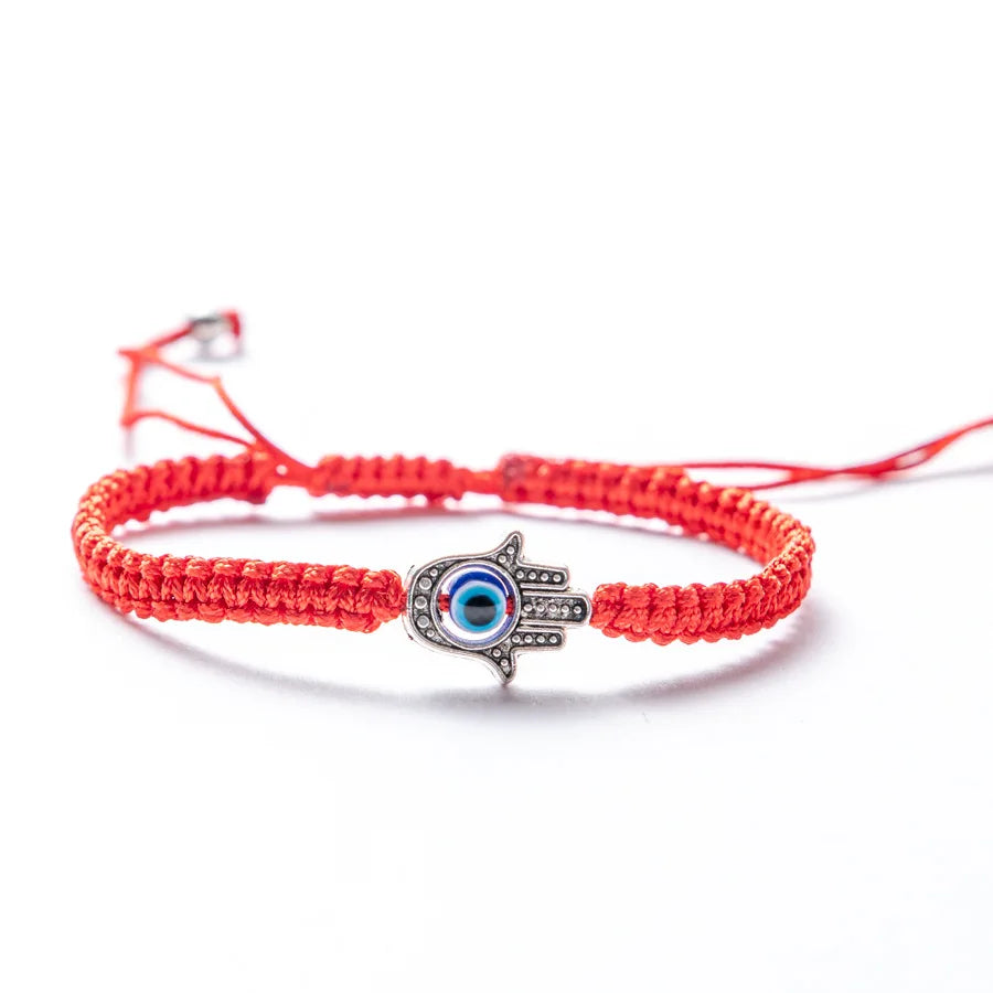 Ojo Turco Dijes Para Pulseras Adjustable Palm Black String Blue Eye Detail Bead Bracelet Cotton Cord Couples Matching Bracelets