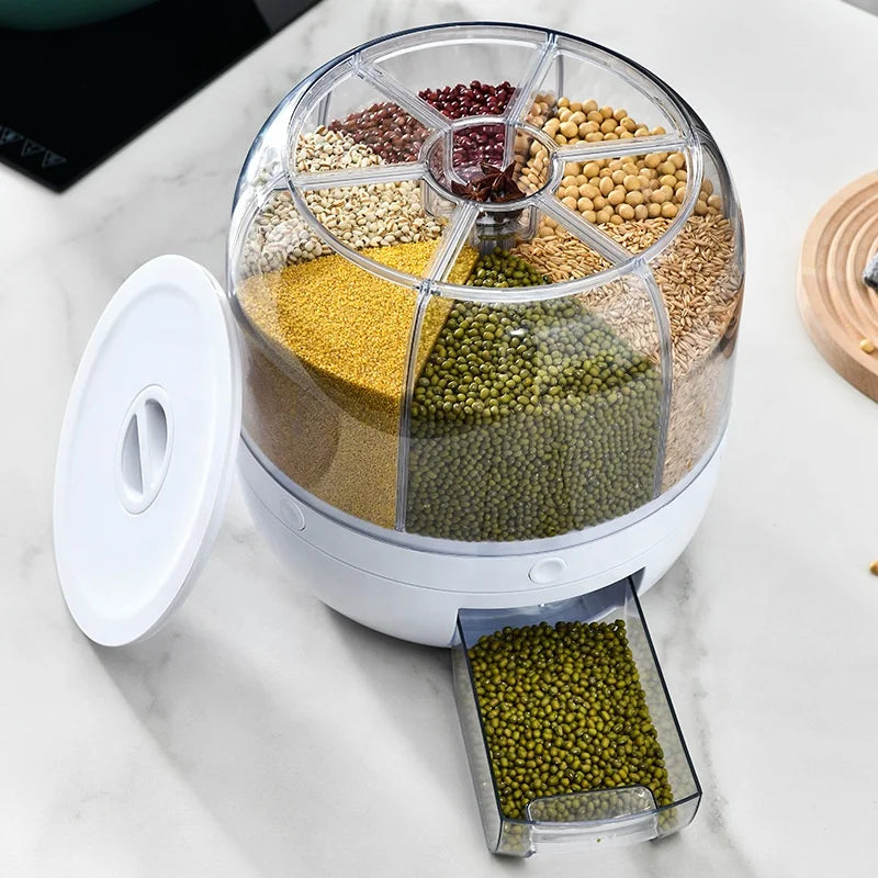 Large Capacity Rice Bucket Rotating Container 360 Rotating Food Dispenser Cereals Storage Containers With Lids
