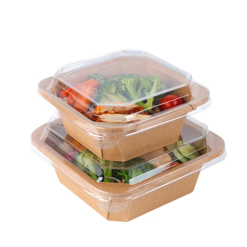 Octagonal Square Food Takeaway Packaging Box Customize Kraft Paper Box With Clear Lid