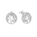 Fashion Jewellery Earring 925 Sterling Silver Cubic Zirconia Round Tree of Life Stud Earrings