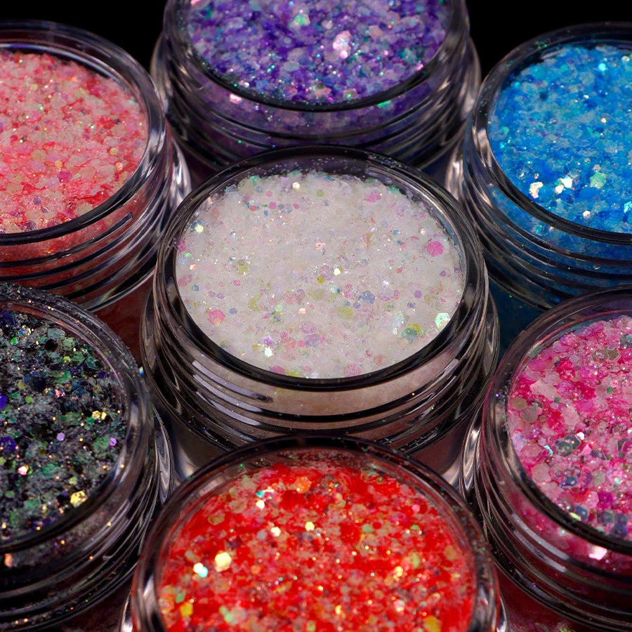 THW Series Hexagon Chunky Glitter Nail Gel Tumbler Solvent Epoxy Resin Crafts Use  Iridescent Chunky Glitters for Snow Globe