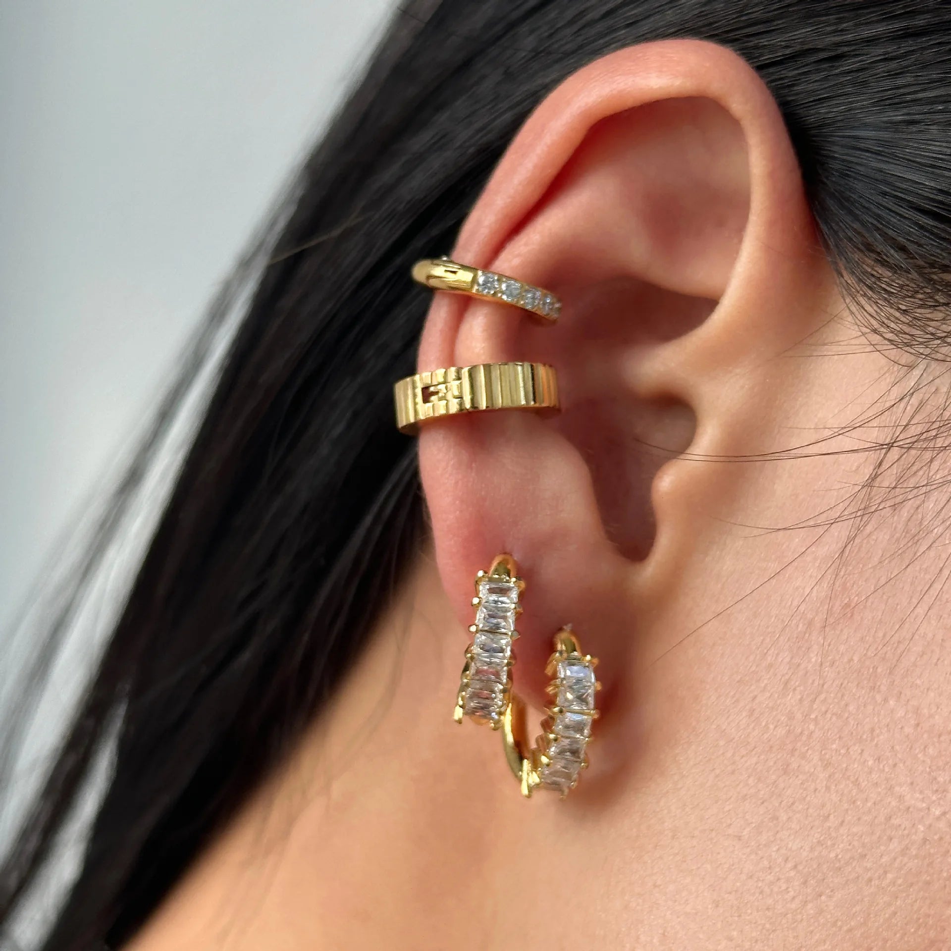 MICCI Gold Plated Stainless Steel Luxury Designer Fashion Tarnish Free Jewelry Zircon Clip on Ear Cuff Earrings