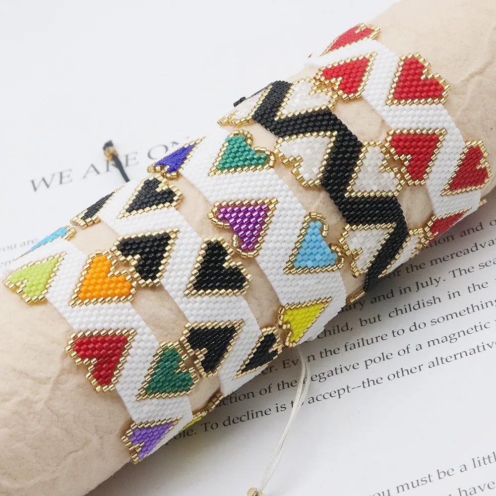 Adjustable Bohemia Heart Tennis Bracelet Handmade Miyuki Beaded Pearl Gold Plating Multi-Color Fashion Jewelry Women's Gift
