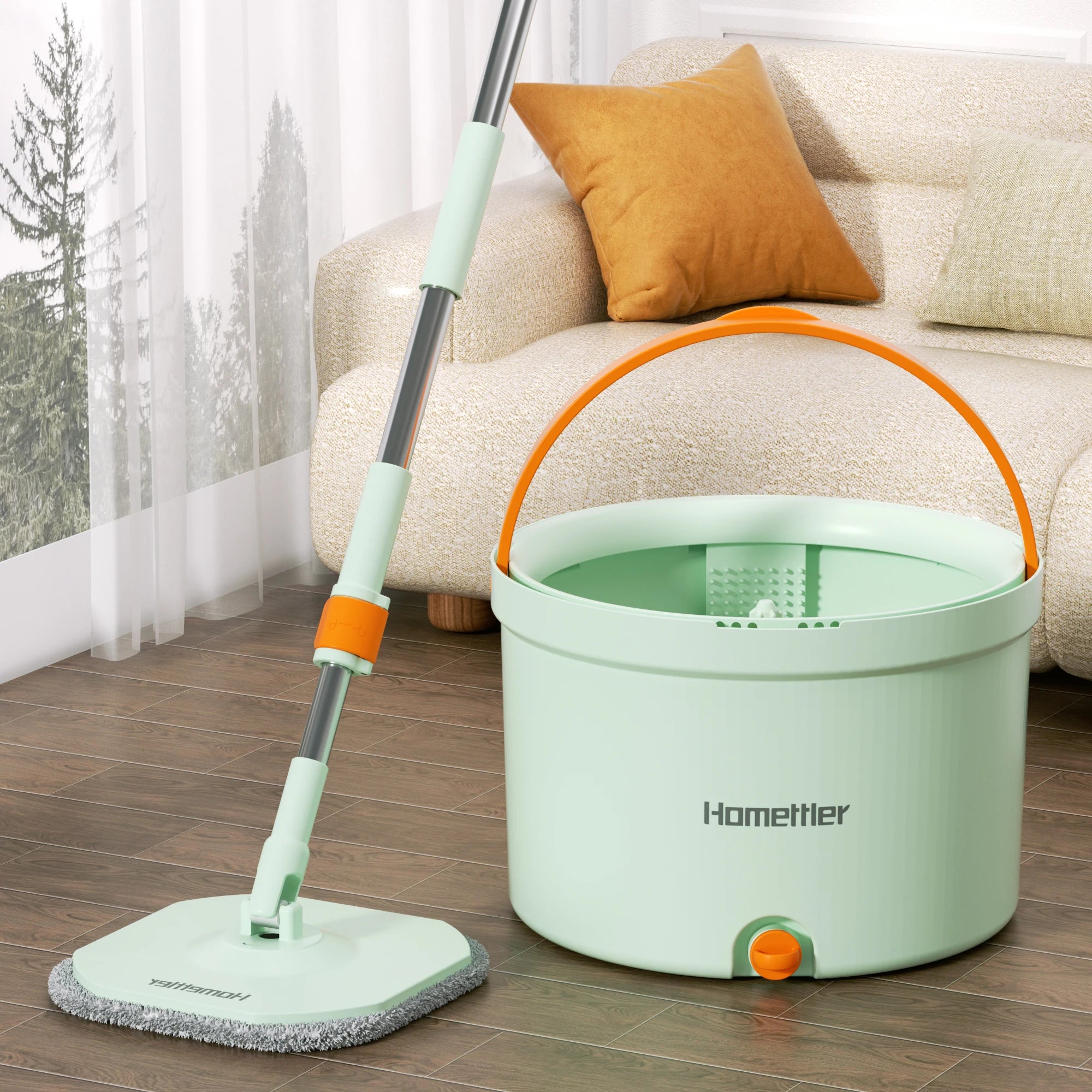 Household Modern Magic Spin Spray Mop 360 Degree Stainless Steel Microfiber Telescopic Pole Self-Wringer Eco-Friendly Design