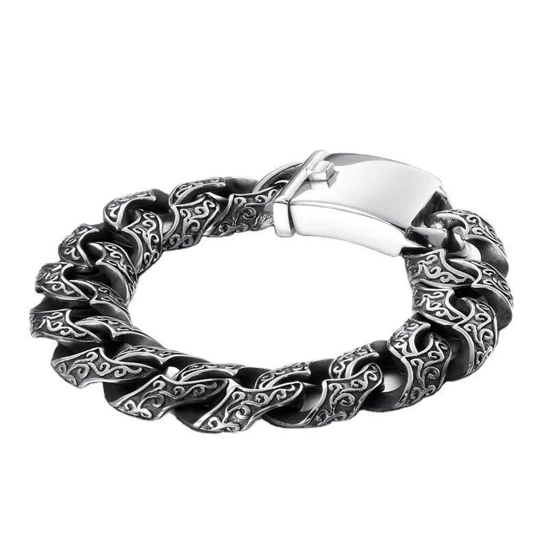 KALEN Stainless Steel Mysterious Symbol Punk Cuban Curb Link Chain Male Bracelet