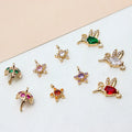 Shiny Gold Plated Cubic Zircon Small Bird Star Umbrella Charm Pendant for DIY Making Jewelry Glass Crystal Pave Charm