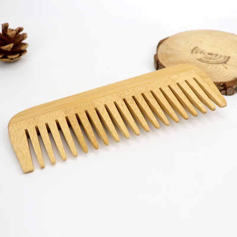 Wholesale Natural Bamboo Hair Wide Toothed Comb Custom Logo Biodegradable Anti-Static Feature for Salon Hair Care Massage Scalp