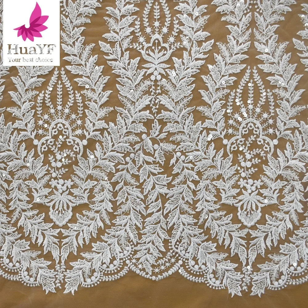 High Quality Embroidered Fabric White Bridal Tulle With Sequins Lace for Wedding Dress HY1540-3