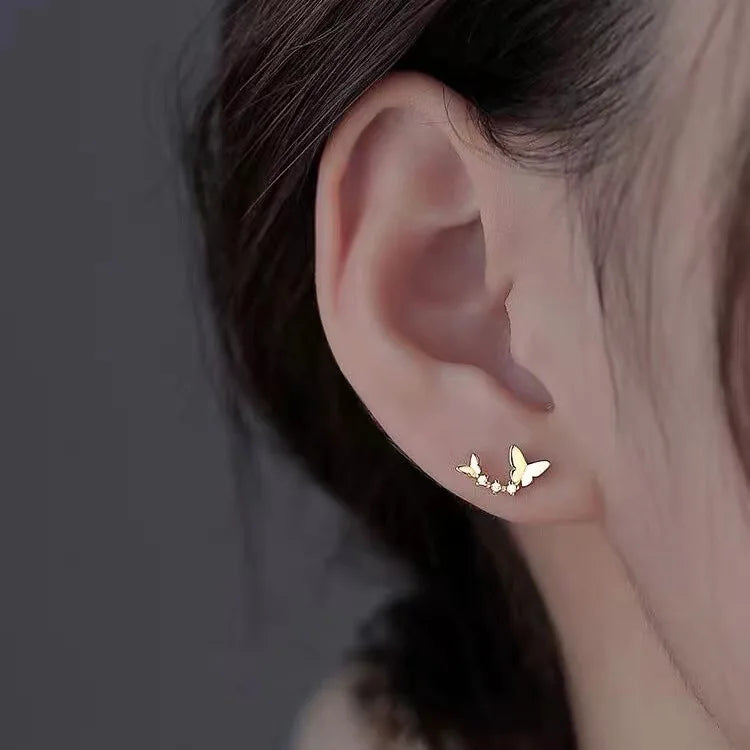 S925 Sterling Silver Butterfly Stud Earrings Female Simple Designer Earrings Fashion Jewelry Earrings Women