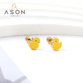 Ason Fashion Cute Animals Stainless Steel Stud Earrings Screw Plug Yellow Duck Stud Earrings for Kids