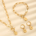 18K Gold Plated Stainless Steel Star Zirconia Link Square Pendant Chain OT Clasp Bracelet Necklace Earrings Hundred Set Women