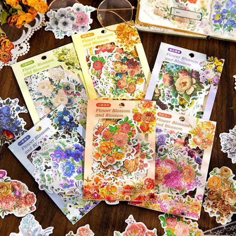 20pieces/pack Flower Diary Sticker Pack Flower Series Hand Account Flower Material Stickers Decorative Collage 6 Models
