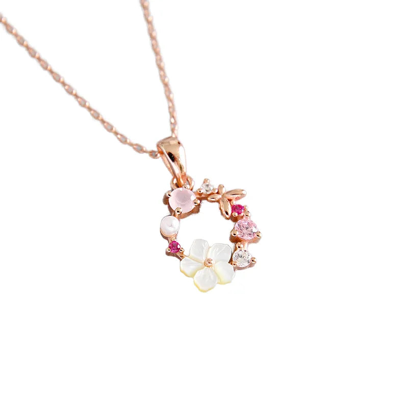 925 Sterling Silver Zircon Crystal Shell Pearl Flower Necklace Earring Set for Weddings Engagements Parties Fine Jewelry Sets