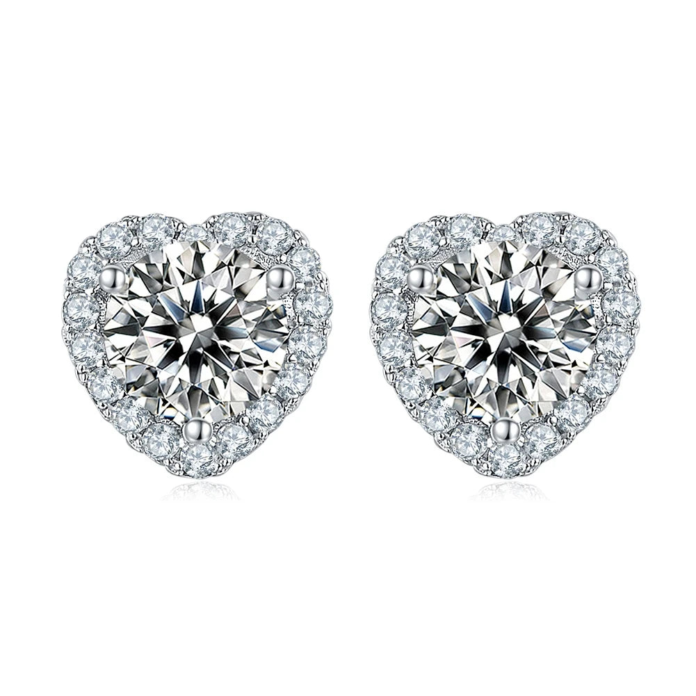 RINNTIN Exquisite 0.5ct Heart Sterling Silver Earrings with Moissanite Zircon 925 Sterling Silver Women's Wedding