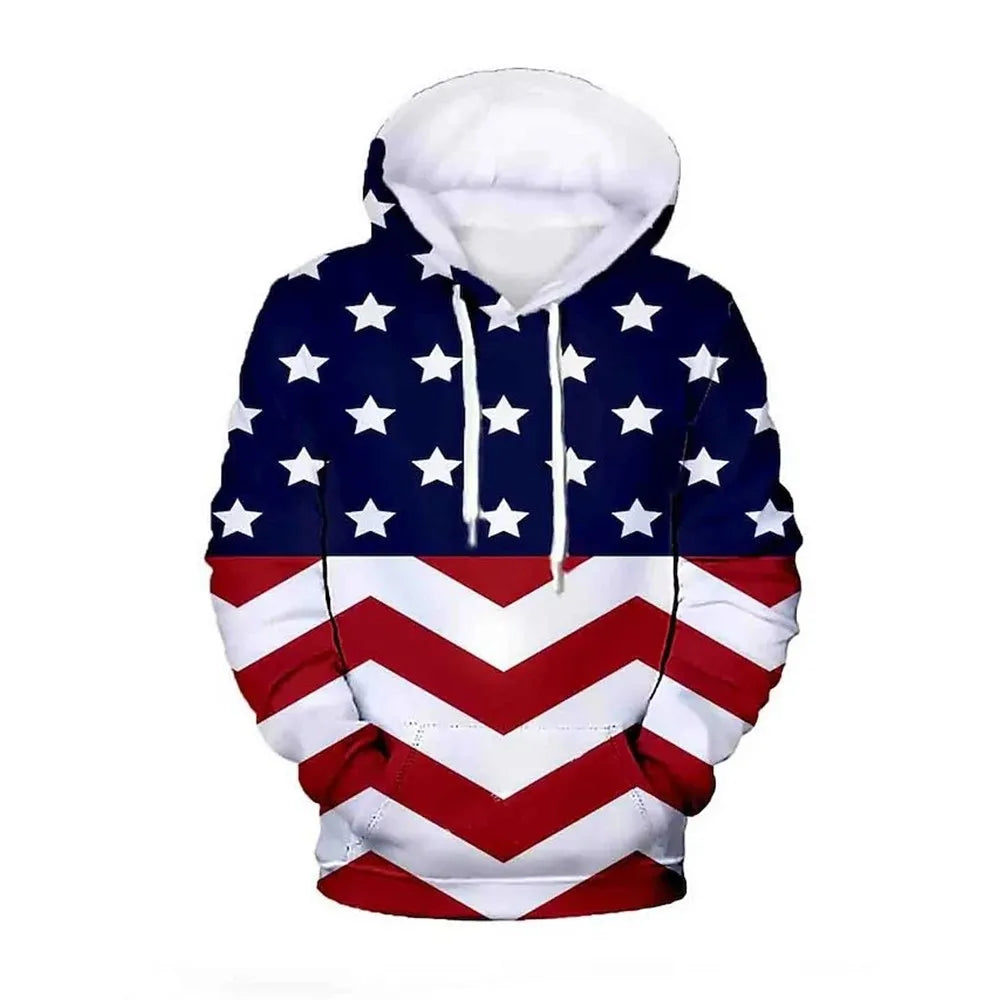 Fitspi Wholesale American Flag 3d Printing Hoodie Men Casual Sweatshirt Harajuku Streetwear Long Sleeve Pullover