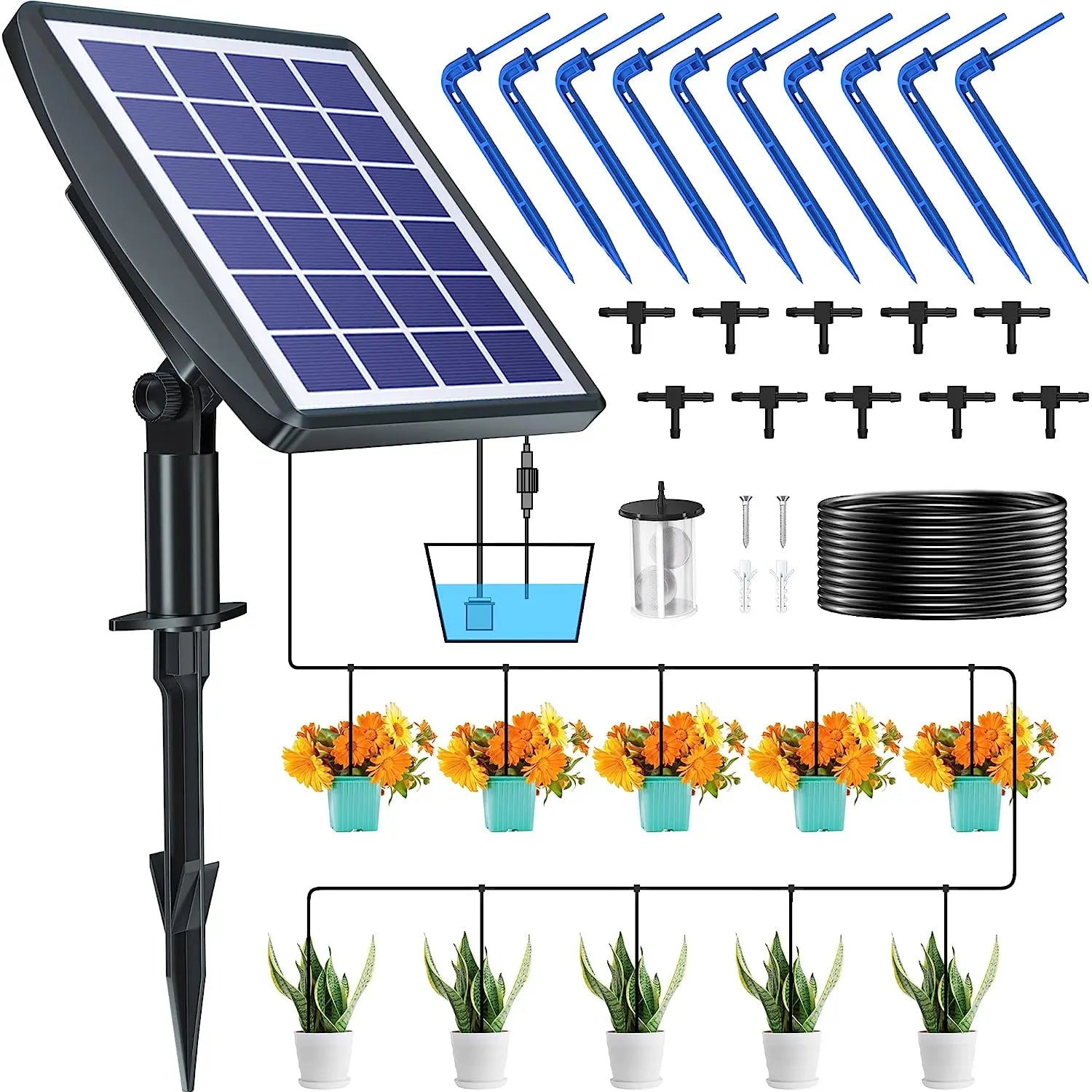 Nev Solar Auto Drip Irrigation Kit System Built-in 2000 MAh Battery & Weatherproof Solar Panel Solar Automatic Watering Garden