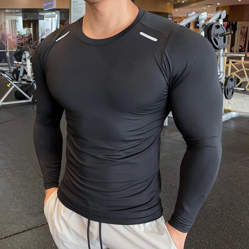 Long Sleeve Fitness Basketball Running Tight Men Spandex Bodybuilding Sports Shirts Gym Training Compression T Shirts Sport